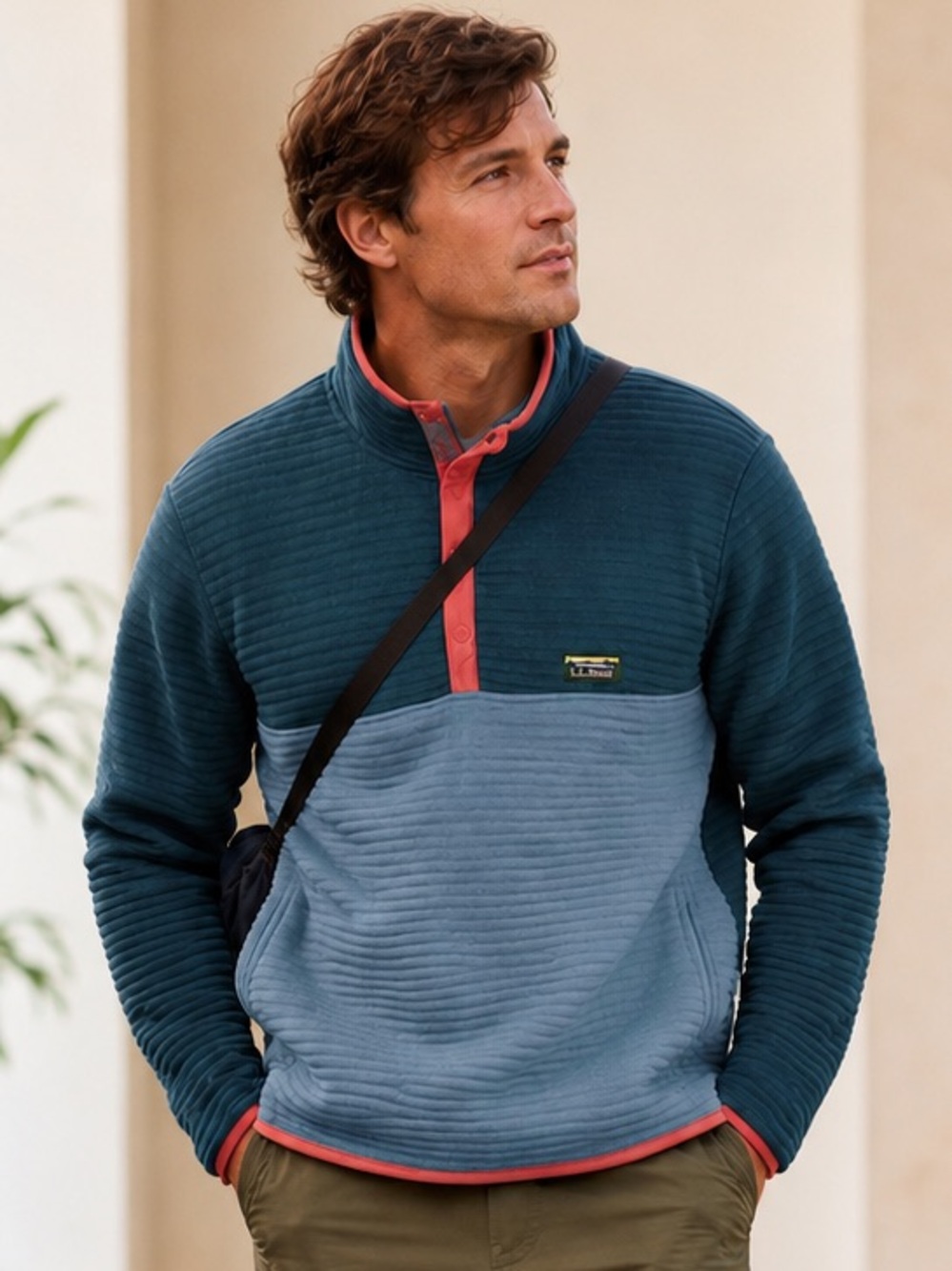 L.L. Bean Men's Airlight Knit, Colorblock Two-Tone Quilted Zip Pullover LT